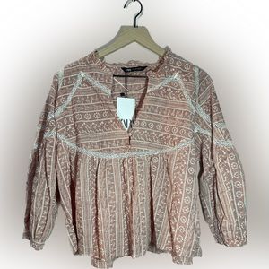 Zara pink V-neck Peplum Blouse Women’s Large New w / tags